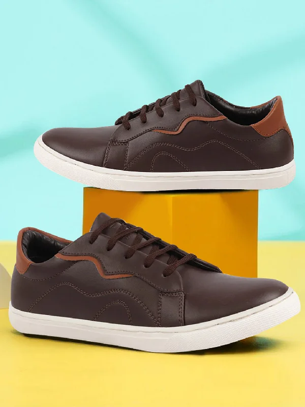 Men's casual shoes with a padded heel for comfort Men Brown Classic Lace Up Elevated Look Sneaker Shoes with Contrast Sole|Low Ankle|Casual Shoe Men's casual shoes with a padded heel for comfort Men Brown Classic Lace Up Elevated Look Sneaker Shoes with Contrast Sole|Low Ankle|Casual Shoe