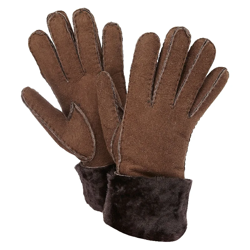 Men's slippers with a soft, flexible sole SHEEPSKIN CUFF GLOVES BROWN