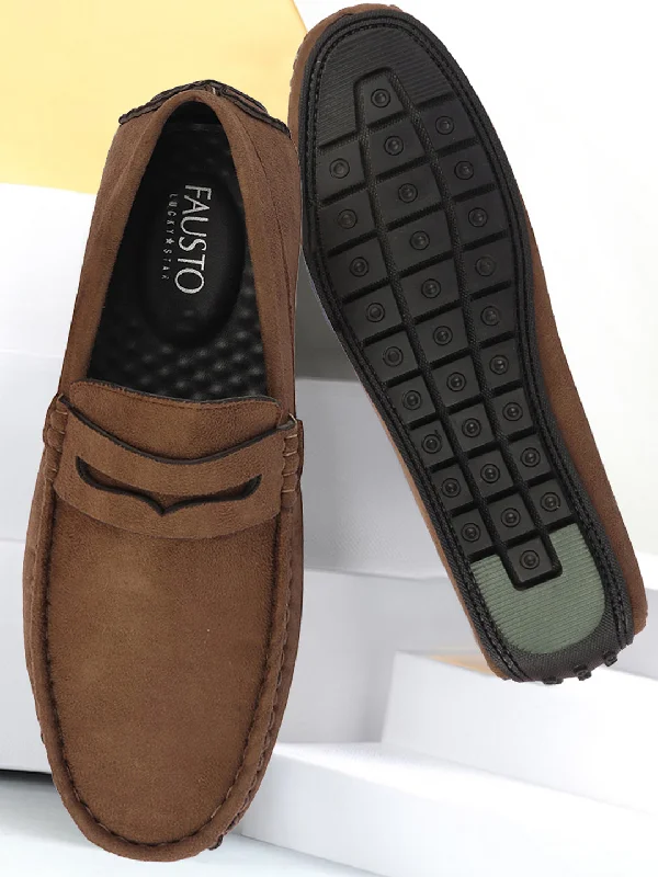 Men's casual shoes with a thick sole for added height Men Tan Suede Leather Side Stitched Driving Loafer and Moccasin Men's casual shoes with a thick sole for added height Men Tan Suede Leather Side Stitched Driving Loafer and Moccasin