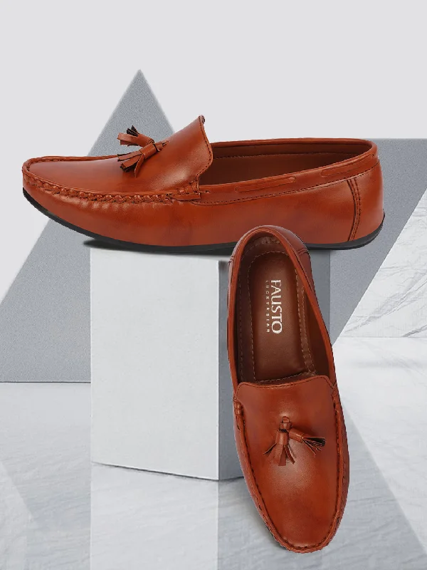 Men's casual shoes with a padded heel for comfort Basics Men Tan Side Stitched Casual Slip On Tassel Loafers and Moccasin Shoes Men's casual shoes with a padded heel for comfort Basics Men Tan Side Stitched Casual Slip On Tassel Loafers and Moccasin Shoes