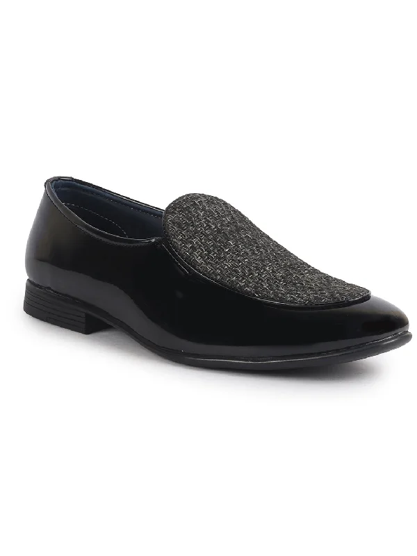 Men's casual shoes with a padded heel for comfort Men Black Patent Leather Hand Knitted Design Party Slip On Shoes|Ethnic Slip On Shoes|Lightweight Shoe Men's casual shoes with a padded heel for comfort Men Black Patent Leather Hand Knitted Design Party Slip On Shoes|Ethnic Slip On Shoes|Lightweight Shoe