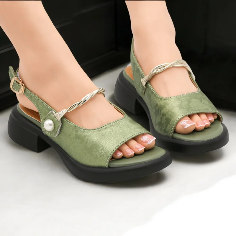 Leather men's slippers with a mule style Flw389 block heel