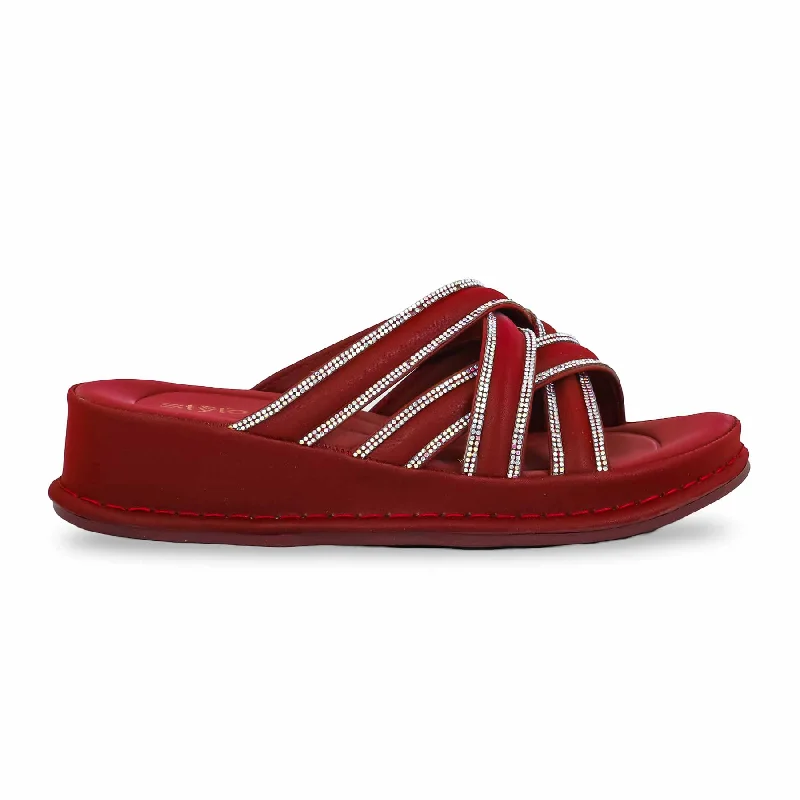 Men's slippers with a breathable fabric upper Maroon Platform Heel Slipper PU0520