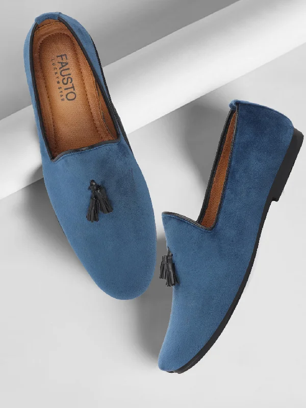 Men's casual sneakers with a mesh upper Men Blue Casual Velvet Slip-On Loafers