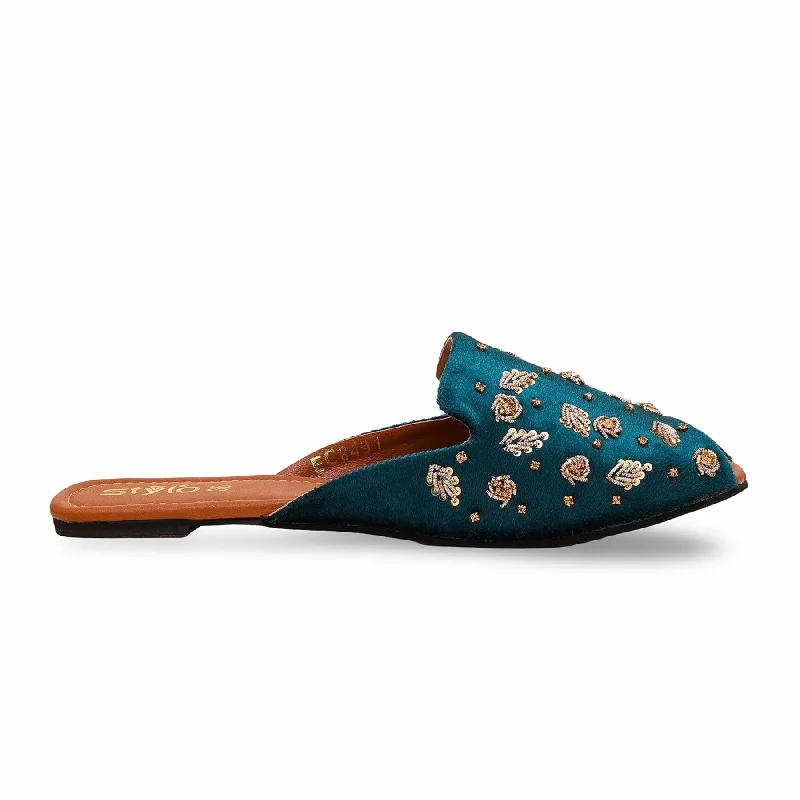 Men's slippers with a leather sole for a classic look Seagreen Back Open Fancy Khusa EC8491
