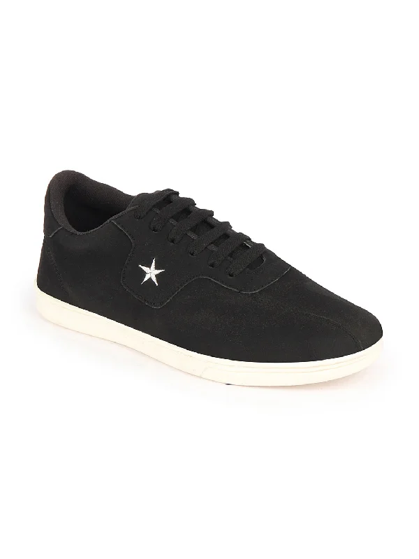 Men's casual sneakers with a mesh upper Men Black Classic Embroidery Star Upper Soft Suede Leather Lace Up Sneakers Shoes Men's casual sneakers with a mesh upper Men Black Classic Embroidery Star Upper Soft Suede Leather Lace Up Sneakers Shoes