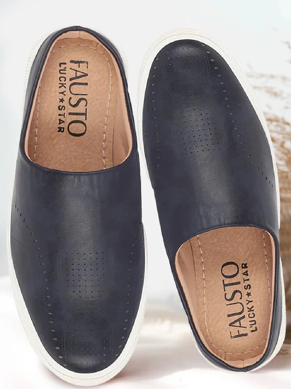 Men's casual shoes with a logo patch on the tongue Men Blue Back Open Stylish Design Slip On Shoes Men's casual shoes with a logo patch on the tongue Men Blue Back Open Stylish Design Slip On Shoes
