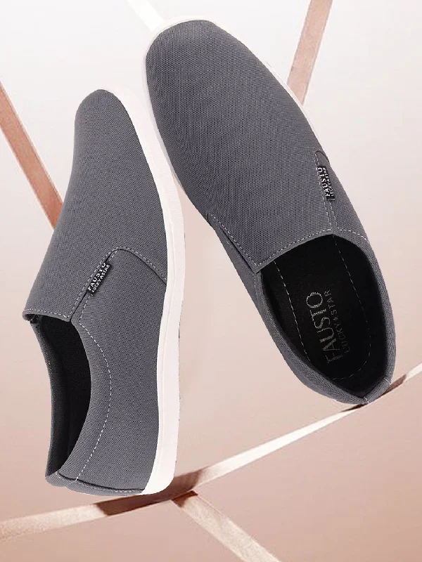 Men's casual shoes with a sporty look and feel Men Grey Casual Canvas Slip-On Loafers Men's casual shoes with a sporty look and feel Men Grey Casual Canvas Slip-On Loafers