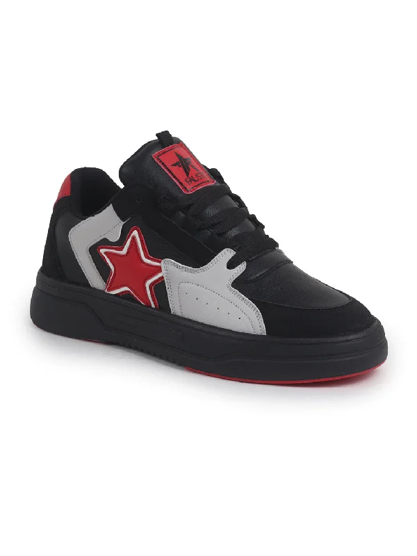 Men's casual sneakers with a mesh upper Men Black Colorblocked Mid Top Breathable Lace-Up Sneaker Shoes|Memory Cushion Casual Shoes|Chunky Streetwear Fashion Sneakers Men's casual sneakers with a mesh upper Men Black Colorblocked Mid Top Breathable Lace-Up Sneaker Shoes|Memory Cushion Casual Shoes|Chunky Streetwear Fashion Sneakers