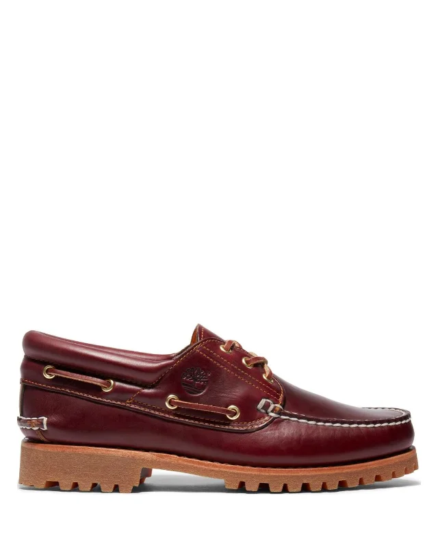 Men's leather loafers with a penny slot Men's leather loafers with a penny slot Handsewn 3 Eye Boat Shoe Burgundy Leather