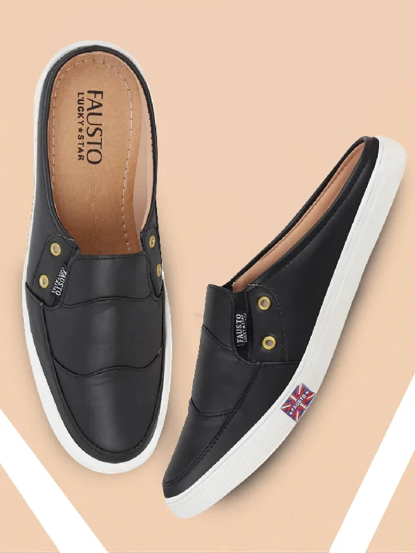 Men's casual shoes with a metallic trim Men Black Casual Slip-On Shoes