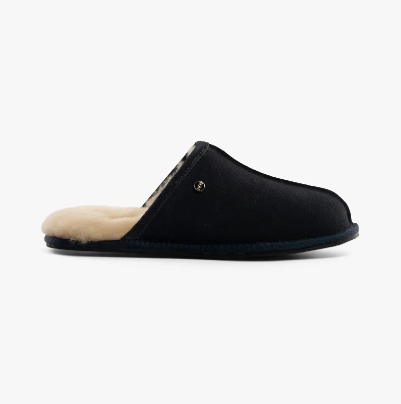 Men's slippers with a padded footbed for all - day comfort HOS Sheepskin EDWIN Mens Slippers Navy