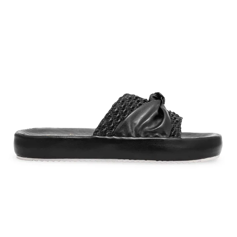 Men's slippers with a decorative pom - pom or tassel Black Formal Slipper PU0307