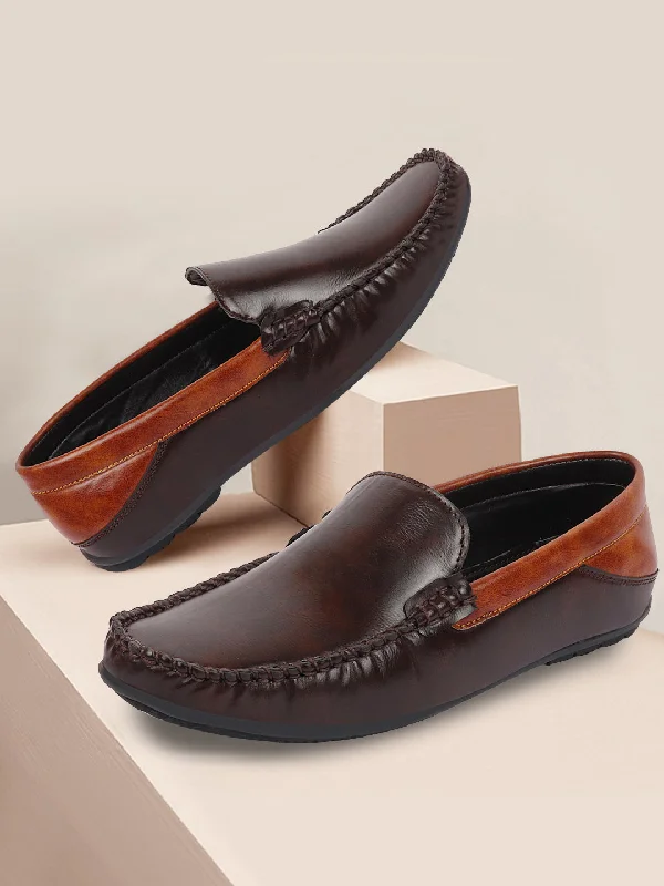 Men's casual shoes with a metallic trim Men Brown Casual Slip-On Loafers