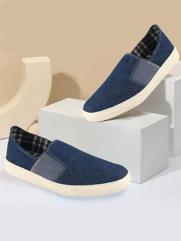 Men's casual shoes with a floral print for a unique style Men Navy Blue Colorblocked Denim/Canvas Slip On Casual Loafer Shoes Men's casual shoes with a floral print for a unique style Men Navy Blue Colorblocked Denim/Canvas Slip On Casual Loafer Shoes