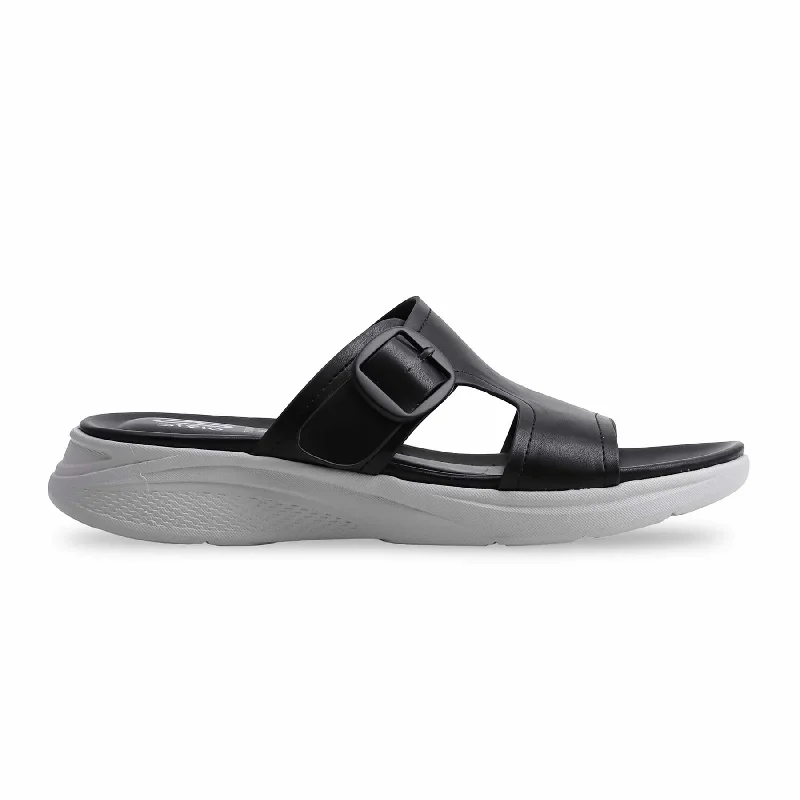 Men's slippers in a warm color like red or brown Black Formal Slipper PU0366