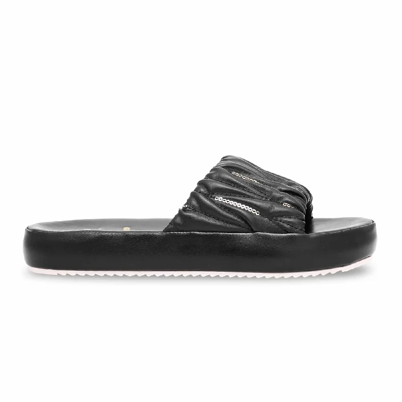 Men's slippers with a rubber sole for outdoor use Black Formal Slipper PU0309