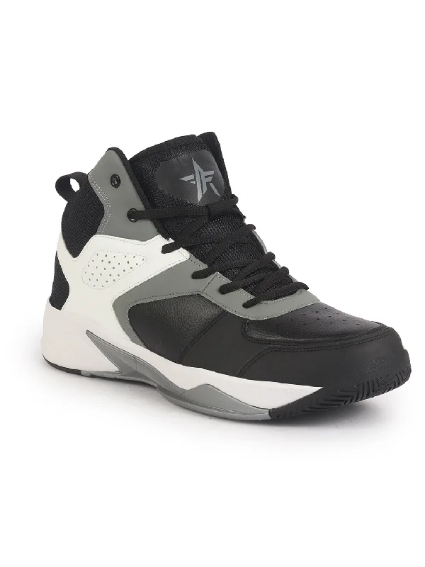 Men's casual shoes with a geometric pattern Men Grey High Top Colorblocked Chunky Classic Lace Up Sneakers|Breathable Basketball Shoes with Memory Cushion|Anti Skid Comfort Grip Sole Men's casual shoes with a geometric pattern Men Grey High Top Colorblocked Chunky Classic Lace Up Sneakers|Breathable Basketball Shoes with Memory Cushion|Anti Skid Comfort Grip Sole