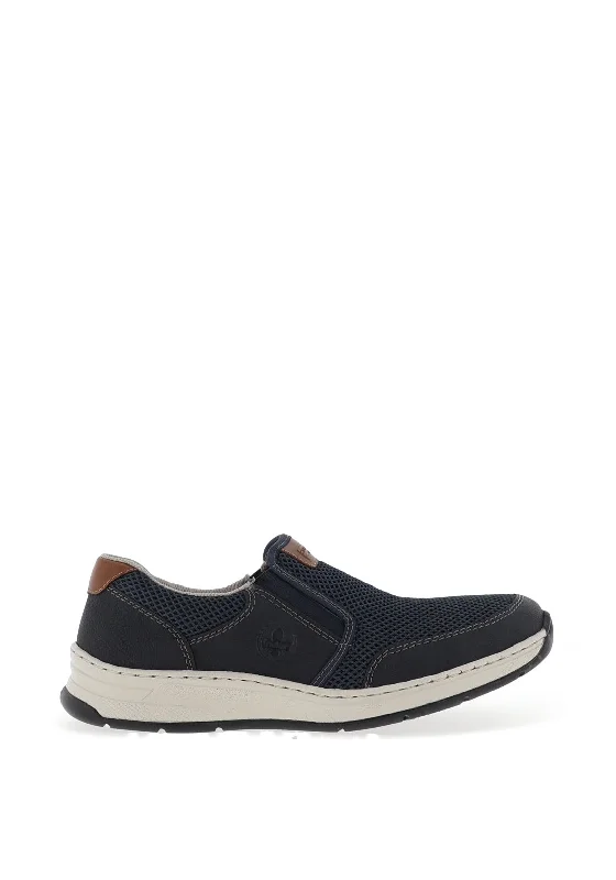 Men's casual shoes with a thick sole for added height Rieker Mens Perforated Extra Wide Slip-on Shoes, Blue Men's casual shoes with a thick sole for added height Rieker Mens Perforated Extra Wide Slip-on Shoes, Blue