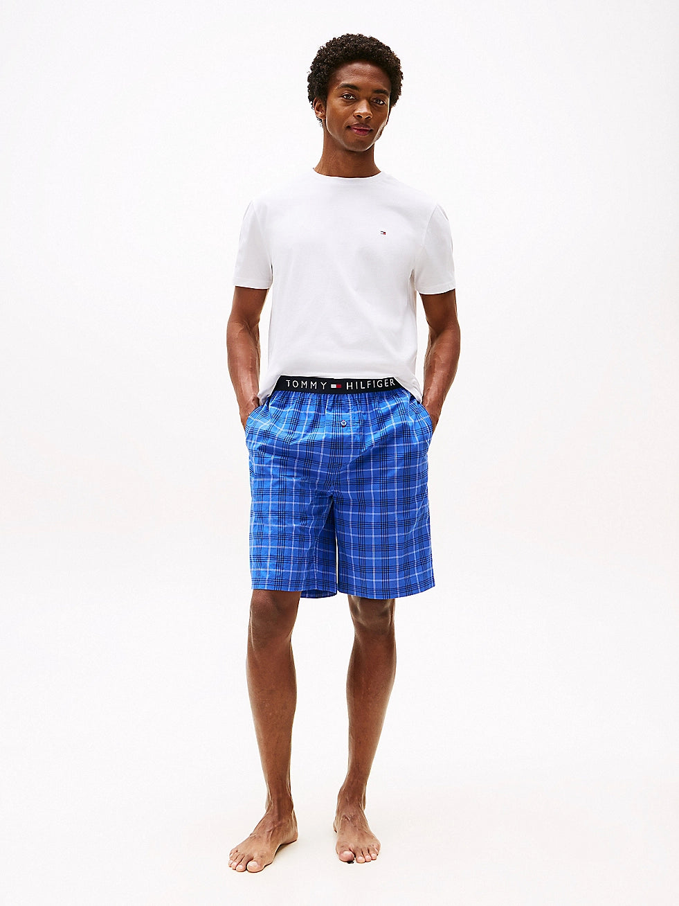 Men's slippers with a pointed toe for a stylish appearance Tommy Hilfiger PURE COTTON Mens T-Shirt & Shorts Pyjama Set White / Grid Plaid
