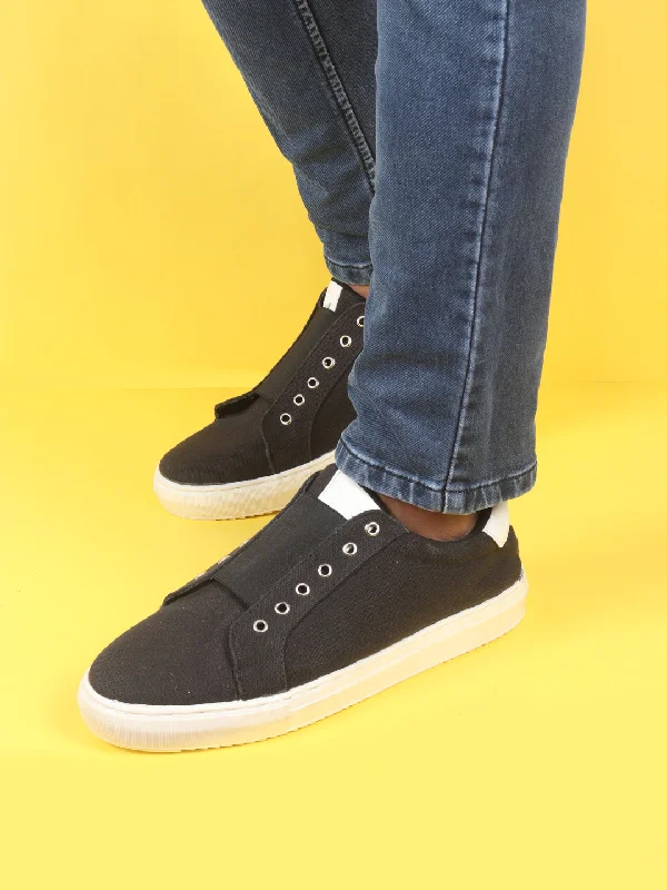 Men's casual shoes with a metallic trim Men Black Elastic Closure Comfort Canvas Denim Slip On Sneaker Shoes Men's casual shoes with a metallic trim Men Black Elastic Closure Comfort Canvas Denim Slip On Sneaker Shoes