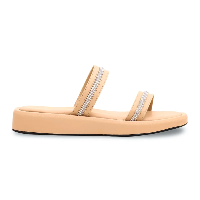 Men's slippers with a padded collar for comfort Beige Formal Slipper PU0100