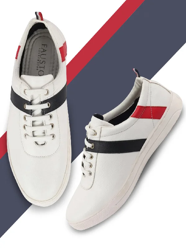 Men's casual sneakers with a mesh upper Men White/Navy Stylish Lace Up Sneakers