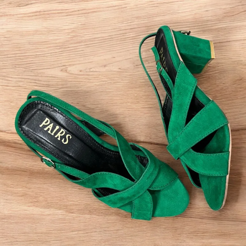 Men's slippers with a pointed toe for a stylish appearance Green block heel