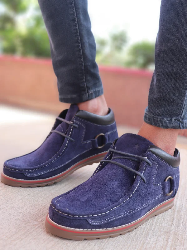 Men's casual shoes with a metallic trim Men Navy Blue Suede Leather Mid Ankle Lace Up Casual Shoes Men's casual shoes with a metallic trim Men Navy Blue Suede Leather Mid Ankle Lace Up Casual Shoes
