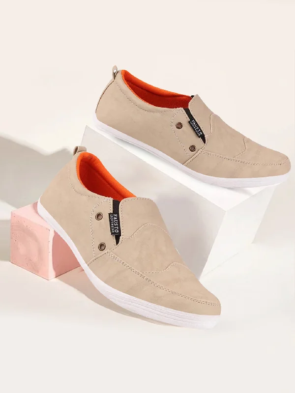 Men's casual shoes with a metallic trim Men Cream Casual Slip-On Loafers