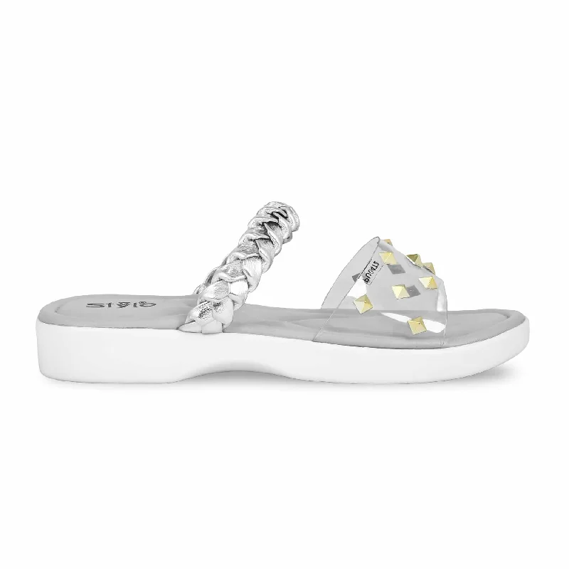 Men's slippers with a decorative pom - pom or tassel Silver Formal Slipper PU0472