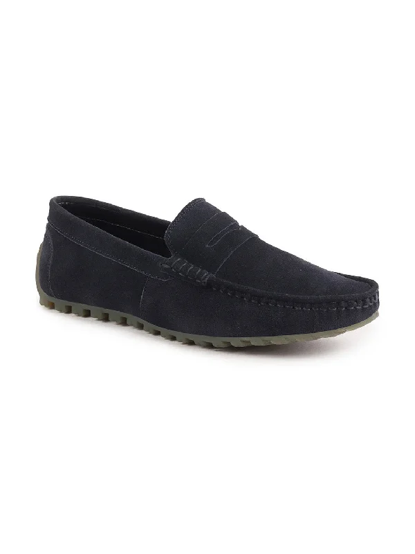 Men's casual shoes with a thick sole for added height Men Blue Suede Leather Side Stitched Slip On Driving Loafers and Mocassin Men's casual shoes with a thick sole for added height Men Blue Suede Leather Side Stitched Slip On Driving Loafers and Mocassin