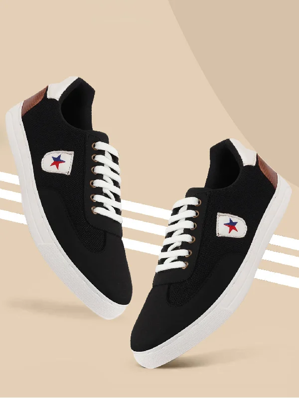 Men's casual shoes with a metallic trim Men Black Trendy Lace Up Colorblocked Sneakers Men's casual shoes with a metallic trim Men Black Trendy Lace Up Colorblocked Sneakers