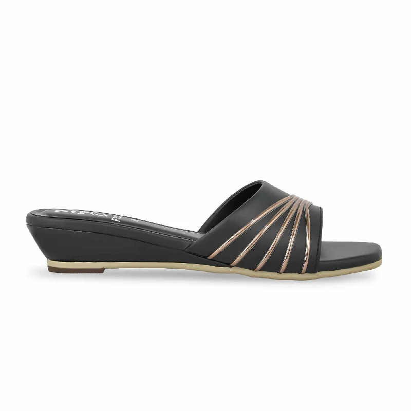 Men's slippers with a Velcro closure for easy on and off Black Wedge Heel Slipper FR8284