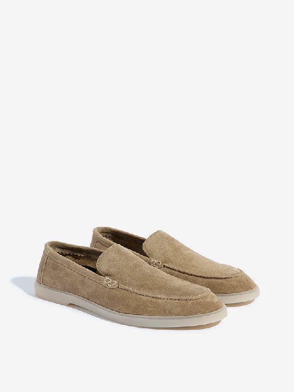 Men's casual shoes with a metallic trim SOLEPLAY Beige Faux-Suede Loafers