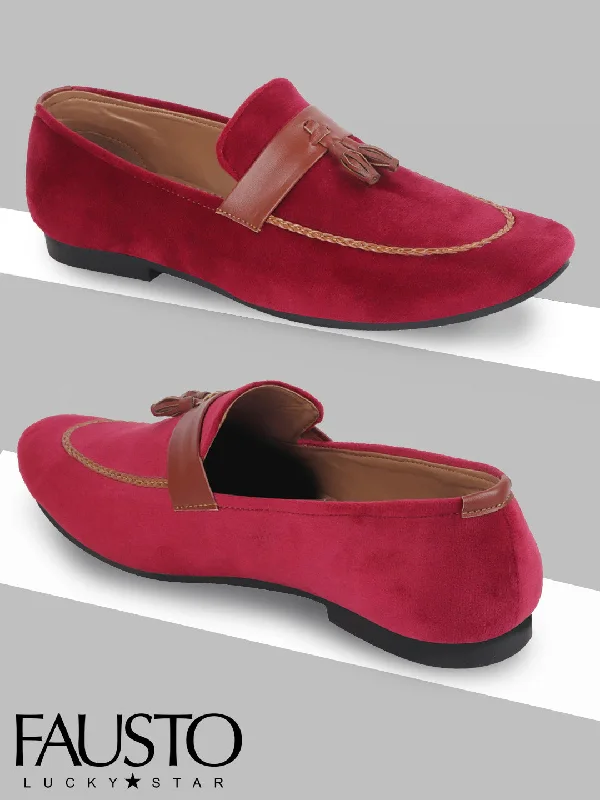 Men's casual shoes with a logo patch on the tongue Men Red Casual Velvet Slip-On Loafers Men's casual shoes with a logo patch on the tongue Men Red Casual Velvet Slip-On Loafers