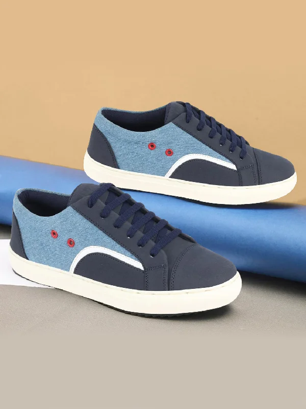 Men's casual shoes with a logo patch on the tongue Men Sky Blue Colorblocked Upper Denim Strip Design Comfort Lace Up Canvas Sneakers Shoes Men's casual shoes with a logo patch on the tongue Men Sky Blue Colorblocked Upper Denim Strip Design Comfort Lace Up Canvas Sneakers Shoes