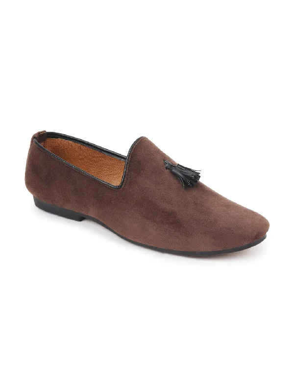 Men's casual shoes with a thick sole for added height Men Brown Casual Velvet Slip-On Loafers Men's casual shoes with a thick sole for added height Men Brown Casual Velvet Slip-On Loafers