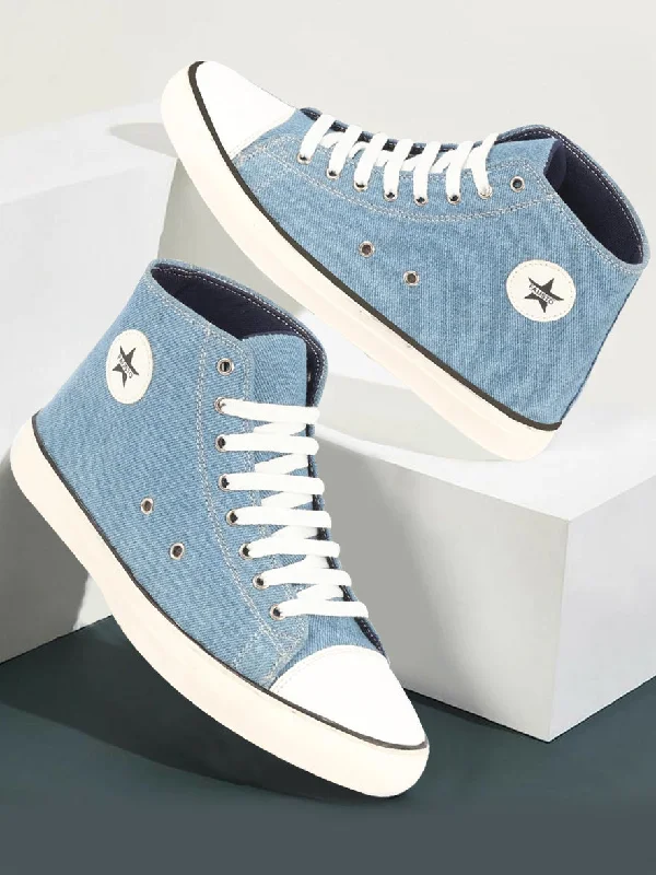Men's casual shoes with a geometric pattern Men Sky Blue Mid Top Star Toe Cap Upper Denim 8-Eye Lace Up Canvas Sneakers Shoes Men's casual shoes with a geometric pattern Men Sky Blue Mid Top Star Toe Cap Upper Denim 8-Eye Lace Up Canvas Sneakers Shoes
