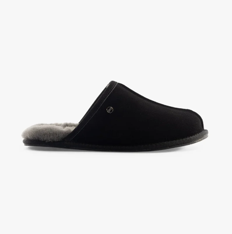 Men's slippers with a removable insole for cleaning HOS Sheepskin EDWIN Mens Slippers Black