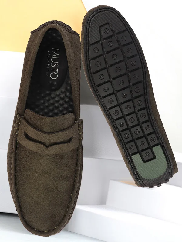 Men's casual shoes with a metallic trim Men Mehandi Suede Leather Side Stitched Driving Loafer and Moccasin Men's casual shoes with a metallic trim Men Mehandi Suede Leather Side Stitched Driving Loafer and Moccasin