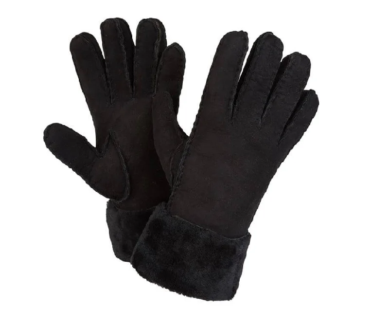 Men's plush slippers with a faux fur lining SHEEPSKIN CUFF GLOVES BLACK SUEDE