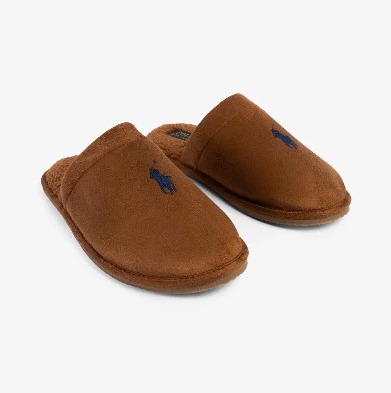 Men's slippers with a padded footbed for all - day comfort Polo Ralph Lauren KLARENCE Mens Mule Slippers Brown