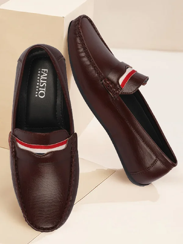 Men's casual shoes with a geometric pattern Basics Men Brown Colored Stripe Design Casual Slip On Loafers and Moccasin Shoes Men's casual shoes with a geometric pattern Basics Men Brown Colored Stripe Design Casual Slip On Loafers and Moccasin Shoes