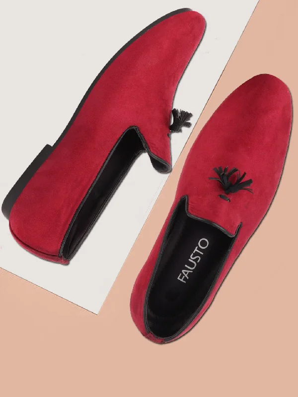 Men's casual shoes with a geometric pattern Men Red Casual Velvet Slip-On Loafers