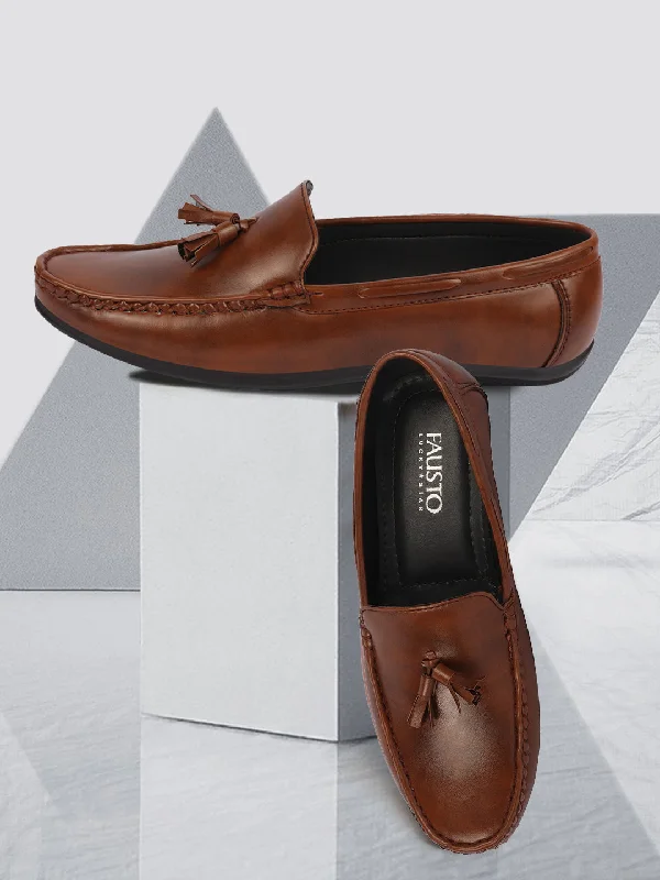 Men's casual shoes with a padded heel for comfort Basics Men Brown Side Stitched Casual Slip On Tassel Loafers and Moccasin Shoes Men's casual shoes with a padded heel for comfort Basics Men Brown Side Stitched Casual Slip On Tassel Loafers and Moccasin Shoes