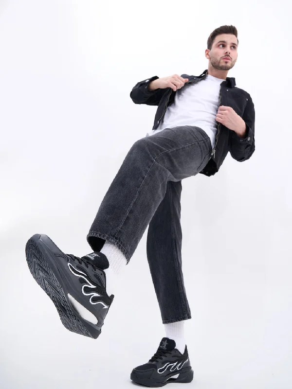 Men's casual shoes with a sporty look and feel FAUSTO Men Black Athleisure Sneakers|Memory Cushion And Anti-Skid Bounce Back Phylon Sole|All Day Comfortable Walking Shoes|Gym And Training Shoes