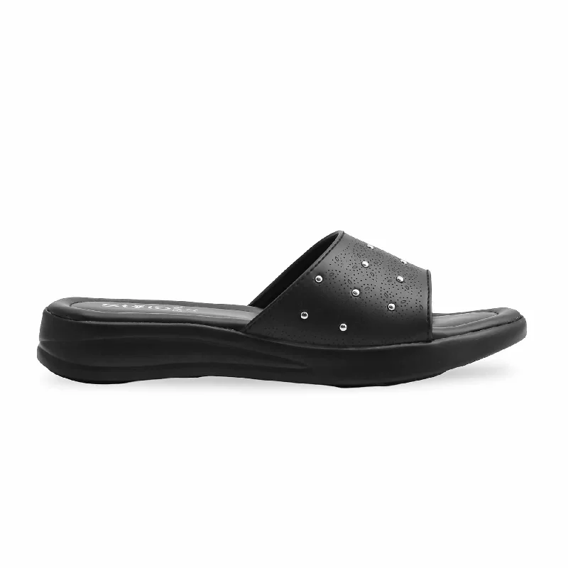 Men's slippers with a stretchy side panel for a better fit Black Formal Slipper PU0498