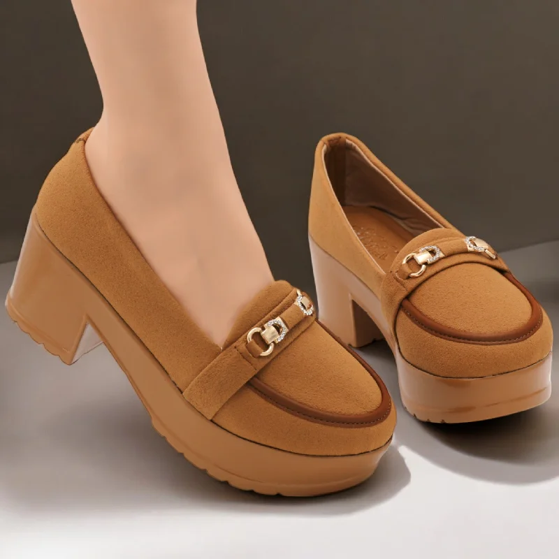 Men's plush slippers with a faux fur lining M0555 block heel