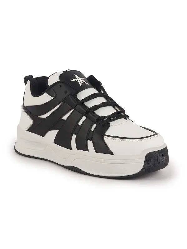 Men's casual shoes with a thick sole for added height Men White Colorblocked Lace Up Sneakers| Sports Running Shoes|Anti-Skid Phylon Sole|Lace-Up Athleisure Shoes|Walking Shoes